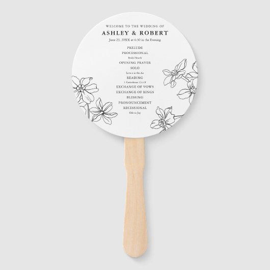 Modernes Hochzeitsprogramm für Schwarz und Weiß Fächer (Vorderseite)