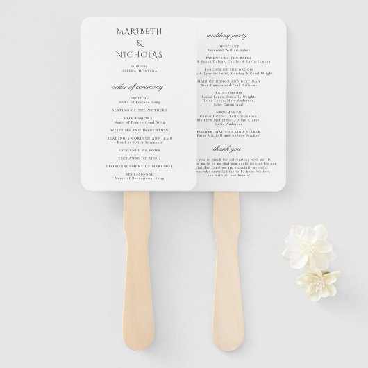 Modernes Hochzeitsprogramm für Schwarz und Weiß Fächer (Vorne und Hinten)