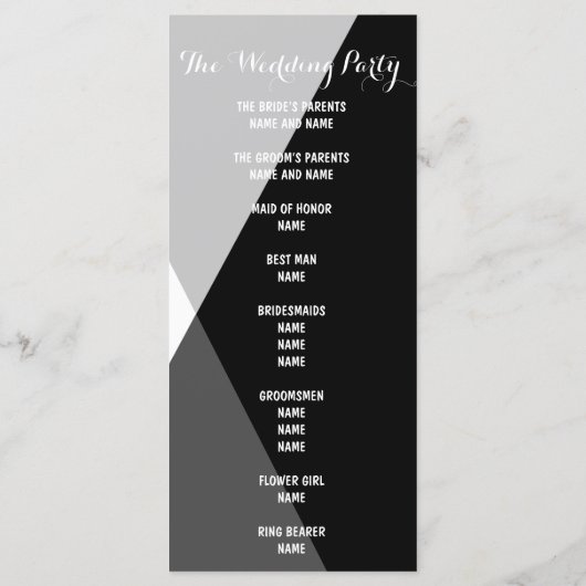 Modernes Hochzeitsprogramm für Schwarz-weiße Dreie Programm (Rückseite)