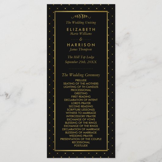 Modernes Hochzeitsprogramm für Schwarze und Gold-F Programm (Vorderseite)