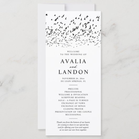 Modernes Hochzeitsprogramm für Schwarze und Weiße  (Vorderseite)