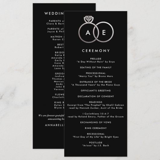 Modernes Hochzeitsprogramm für Silber Rings Programm (Vorne/Hinten)