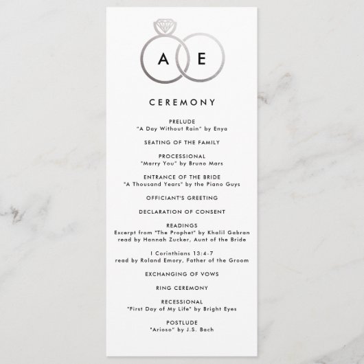 Modernes Hochzeitsprogramm für Silber Rings Programm (Vorderseite)