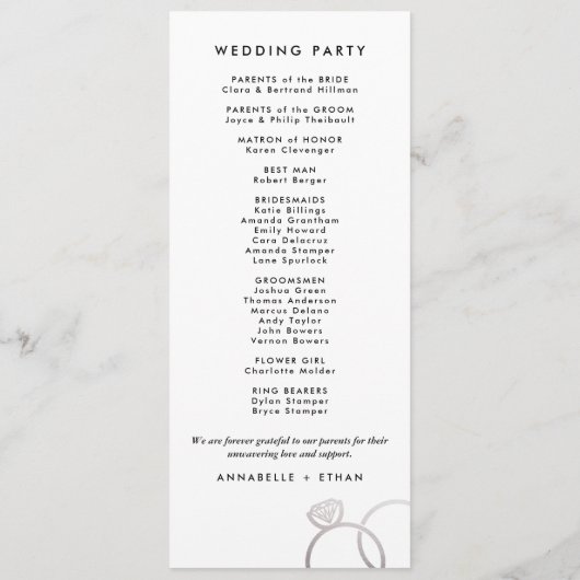 Modernes Hochzeitsprogramm für Silber Rings Programm (Rückseite)