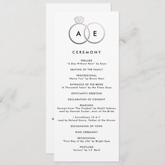Modernes Hochzeitsprogramm für Silber Rings Programm (Vorne/Hinten)