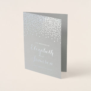 Modernes Hochzeitsprogramm für Silberfolien Confet Folienkarte