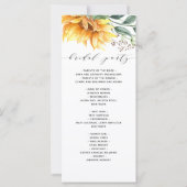 Modernes Hochzeitsprogramm für Sonnenblumen (Rückseite)