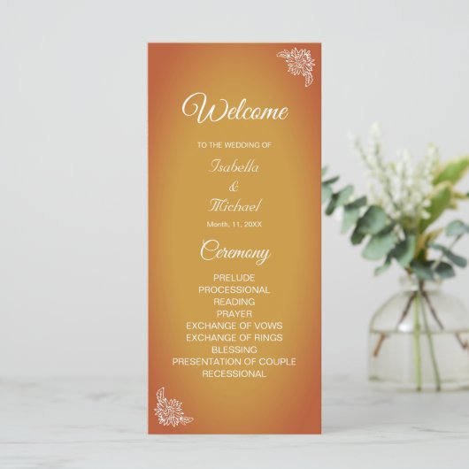 Modernes Hochzeitsprogramm für Terracotta-Flora (Stehend Vorderseite)