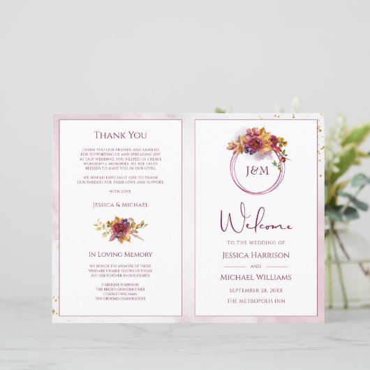 Modernes Hochzeitsprogramm für Wasserfarben (Stehend Vorderseite)