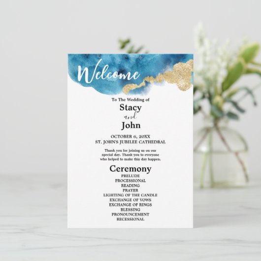 Modernes Hochzeitsprogramm für Wasserfarbeninseln (Stehend Vorderseite)