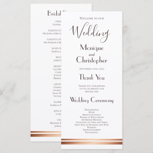 Modernes Hochzeitsprogramm für Weiß und Kupfer Programm (Vorne/Hinten)