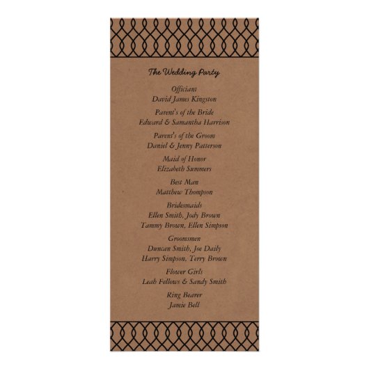 Modernes Hochzeitsprogramm für Whimsical Kraft Werbekarte (Hinten)