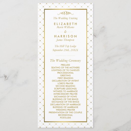 Modernes Hochzeitsprogramm für White & Gold Foil Programm (Vorderseite)