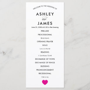 Modernes Hochzeitsprogramm für Zeremonie Fuchsia H Programm