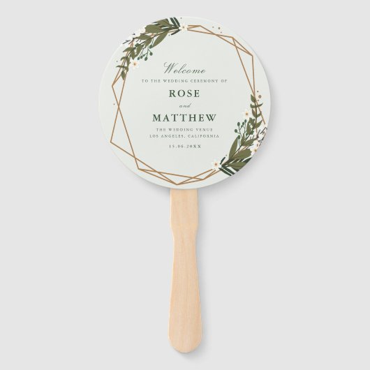 Modernes Hochzeitsprogramm im Blumengeometrie Fächer (Vorderseite)