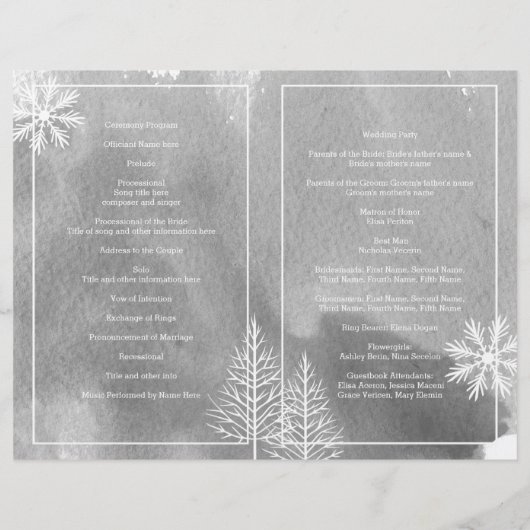 Modernes Hochzeitsprogramm in Aquarellfarbe (Rückseite)