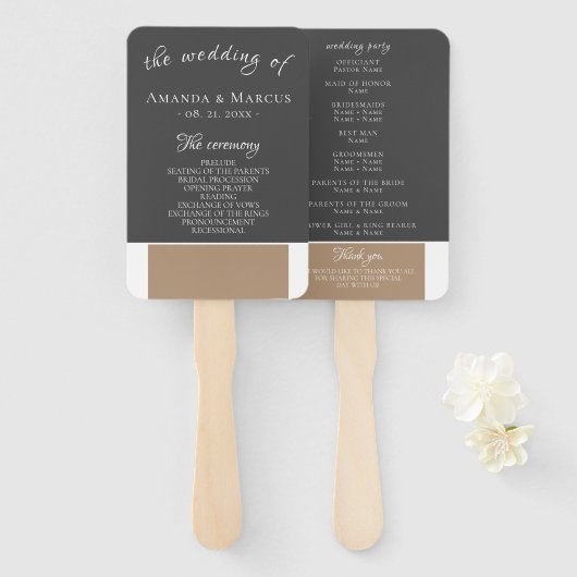 Modernes Hochzeitsprogramm in Gray Beige Fächer (Vorne und Hinten)