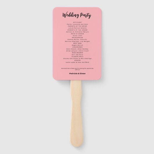 Modernes Hochzeitsprogramm in Rosa Fächer (Rückseite)