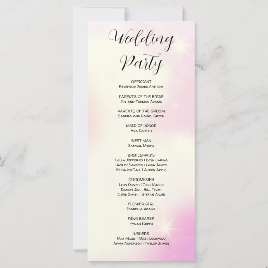 Modernes Hochzeitsprogramm in Rosa Gelb und Weiß (Rückseite)