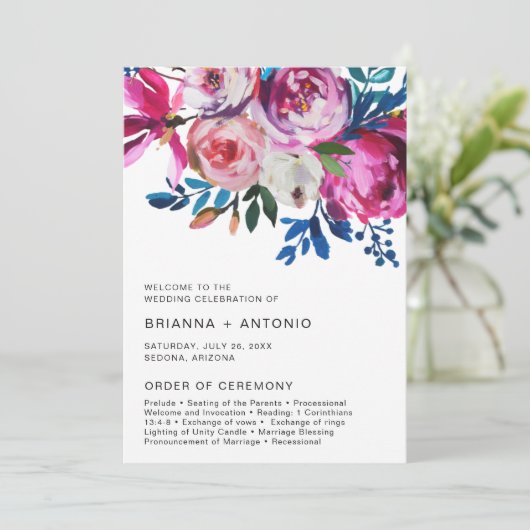 Modernes Hochzeitsprogramm in Rosa Programm (Stehend Vorderseite)