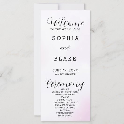 Modernes Hochzeitsprogramm in Rosa und Weiß (Vorderseite)