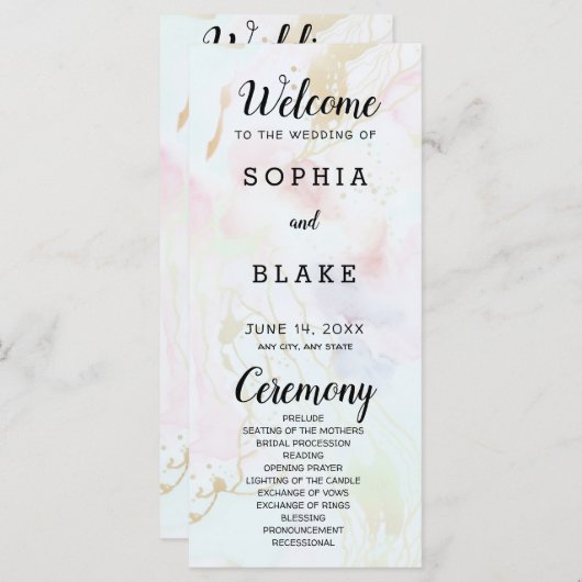 Modernes Hochzeitsprogramm in weißem Rosa (Vorne/Hinten)