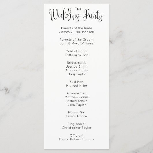 Modernes Hochzeitsprogramm. Liebe. Einfache Zeremo Programm (Rückseite)