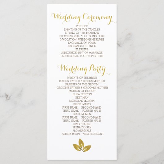 Modernes Hochzeitsprogramm mit Goldfolie Programm (Rückseite)