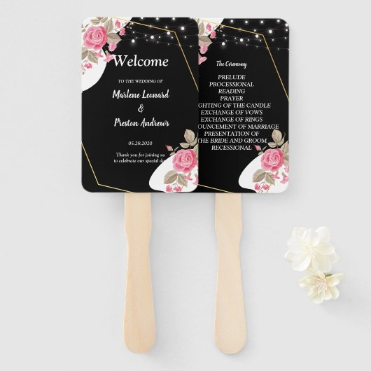 Modernes Hochzeitsprogramm mit rosa Bläschen Fächer (Vorne und Hinten)