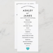 Modernes Hochzeitsprogramm mit türkisfarbenem Herz Programm (Vorne/Hinten)