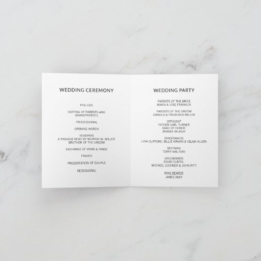 Modernes Hochzeitsprogramm Timeline Minimale Zerem Karte (Innenseite)