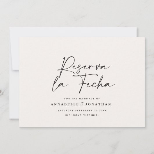 Modernes Hochzeitsreserva la Fecha Creme Black Ret Save The Date (Vorderseite)