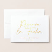 Modernes Hochzeitsreservat la Fecha Creme gold Ret Folienkarte (Vorderseite mit Umschlag)