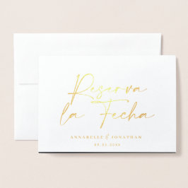 Modernes Hochzeitsreservat la Fecha Creme gold Ret Folienkarte