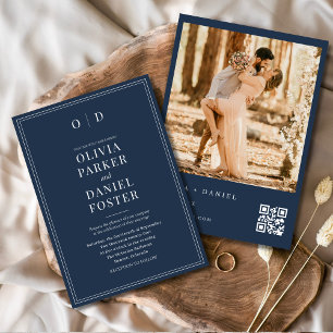 Modernes Hochzeitsschiff für blaues Foto QR Einladung
