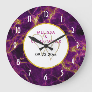 Modernes Hochzeitssemble aus Lila und goldenem Abs Große Wanduhr