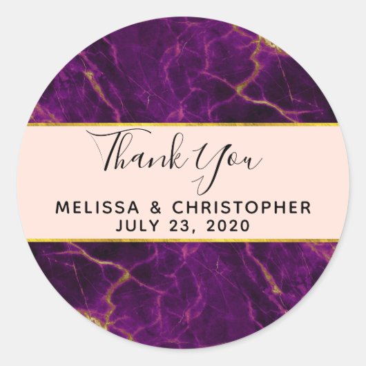 Modernes Hochzeitssemble aus Lila und goldenem Abs Runder Aufkleber (Vorderseite)