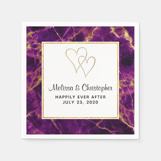 Modernes Hochzeitssemble aus Lila und goldenem Abs Serviette (Vorderseite)