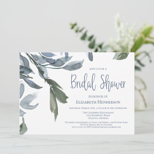 Modernes Hochzeitssemble Brautparty Blauer Flur Einladung (Stehend Vorderseite)