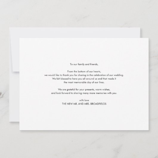 Modernes Hochzeitssemble Dankeskarte (Rückseite)