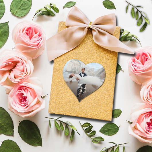 Modernes Hochzeitssemble - Foto Vielen Dank Herz-Aufkleber