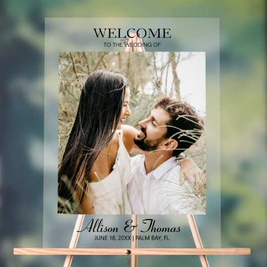 Modernes Hochzeitssemble Foto Willkommen in White Acrylschild (Neutral)