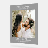 Modernes Hochzeitssemble - Foto Willkommen Schwarz Acrylschild (Winkel)