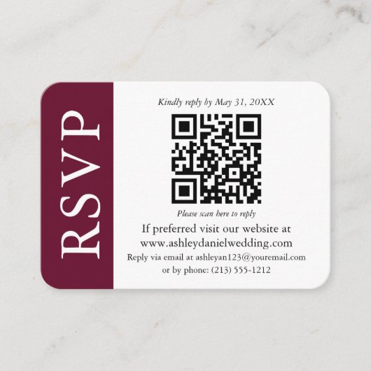 Modernes Hochzeitsskalender QR-UAWG Burgund und We Begleitkarte (Vorderseite)