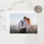 Modernes Hochzeitsskript Foto Vielen Dank Mitteilungskarte (Vorderseite/Rückseite Beispiel)