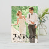 Modernes Hochzeitsskript für das Foto "Nur verheir Ankündigung (Stehend Vorderseite)