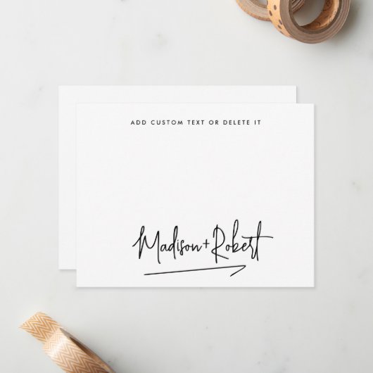 Modernes Hochzeitsskript Minimalistisch Mitteilungskarte (Vorderseite/Rückseite Beispiel)