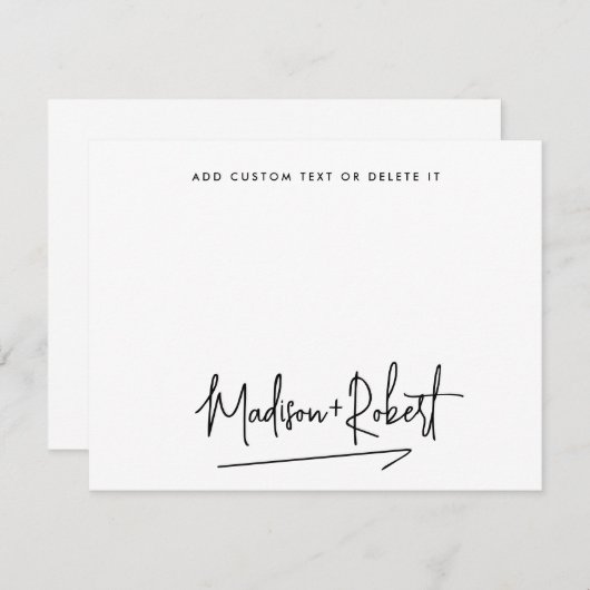 Modernes Hochzeitsskript Minimalistisch Mitteilungskarte (Vorne/Hinten)