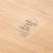 Modernes Hochzeitsskript schwarz Acryleinladungen (Ablage )