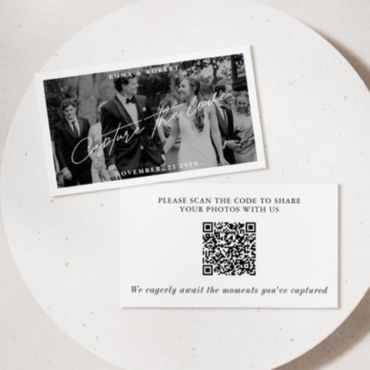 Modernes Hochzeitsstift-Foto erfasst die Liebe QR- Begleitkarte